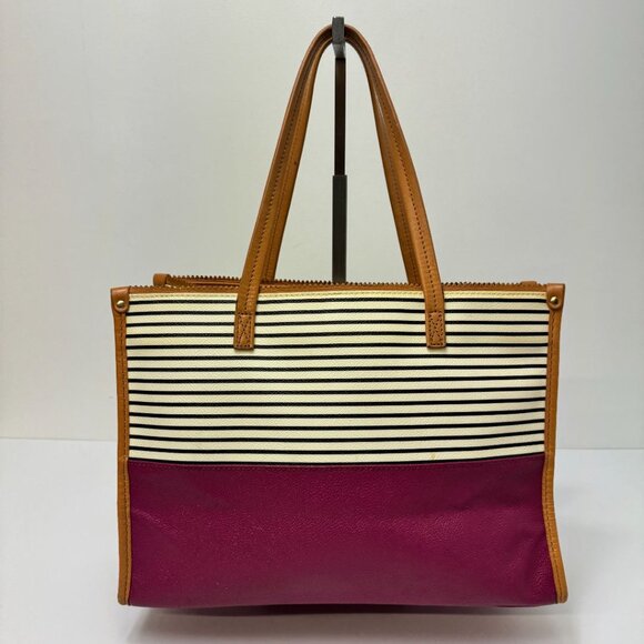 Tory Burch Viva Perforated Logo Colorblock Leather Tote Black White Burgundy - Picture 4 of 7